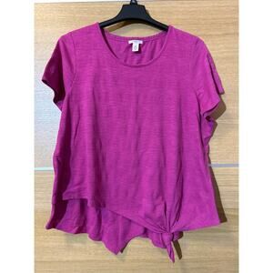 Westbound Woman Vivid Fuchsia Pink Cotton Sz 2X layered Asymetrical Tunic Top